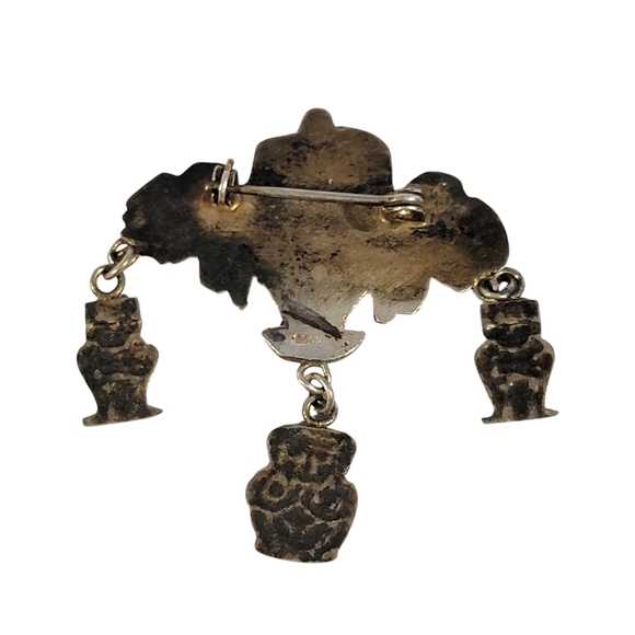 Aztec Inca Style Vintage Sterling Silver Tiki Man Brooch Marked 0900 - Picture 3 of 5